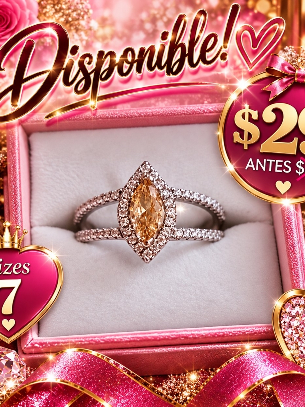 Marquise Citrine Halo Double-Band Ring - Pink Box Presentation